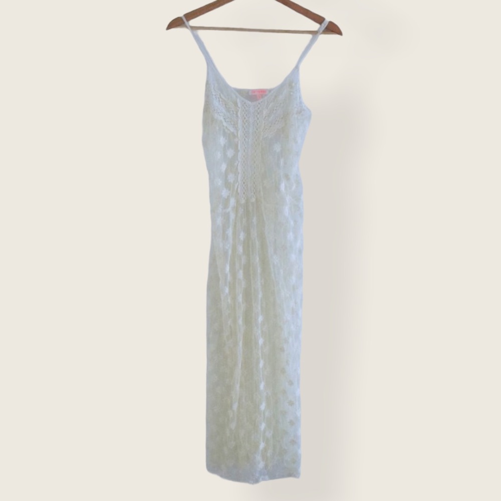 Re:named Cream Lace Sheer Boho Floral Maxi Dress S